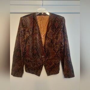 Burberry Vintage 90s Velvet Paisley Blazer Jacket Brown M/L Designer Designer